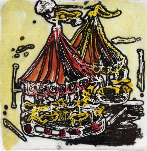 Renee Johannes - Carousel - A beautiful colored etching! - Bid now!