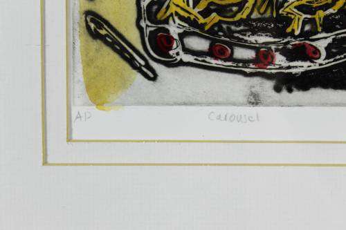 Renee Johannes - Carousel - A beautiful colored etching! - Bid now!