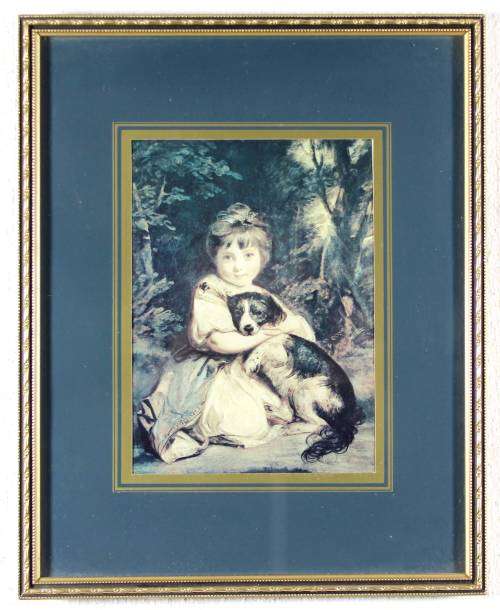 Little girl with her doggy - A lovely print! Bid now!