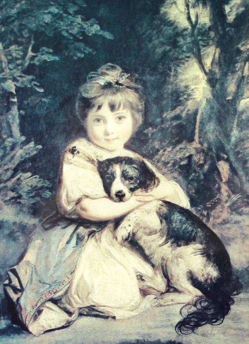 Little girl with her doggy - A lovely print! Bid now!