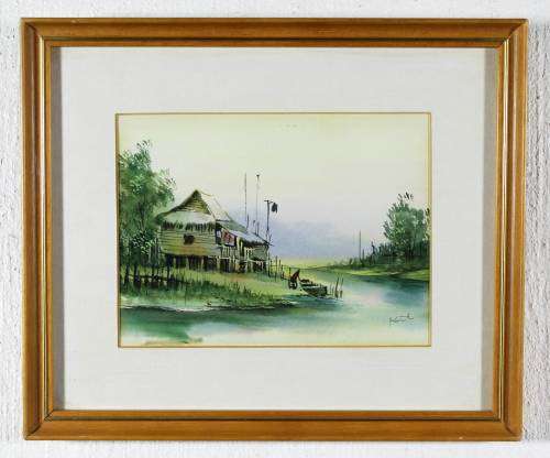Kent - Cottage on the rivers edge - A lovely little watercolor! Bid now!
