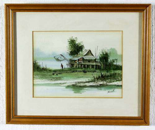 Kent - Cottage with fishing nets - A lovely little watercolor! Bid now!
