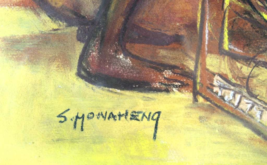 S Monaheng - Building Wire Cars - A beautiful mixed media painting! - Bid now!!