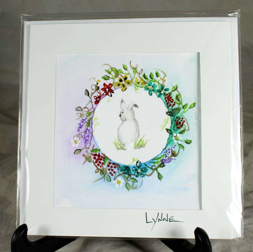 Lynne Jackson - Bunny with wreath - Watercolor greeting card