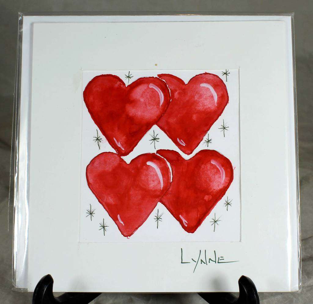Lynne Jackson - Red hearts - Watercolor greeting card