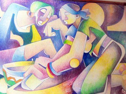 JS Mokgosi - Abstract ladies - Massive 102cm x 72cm! - A beautiful painting, bid now!!