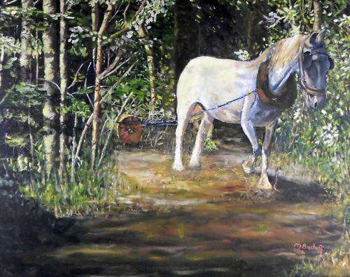 M Boshoff - Horse pulling a stump - Stunning!! Large beauty at a low price, bid now!!