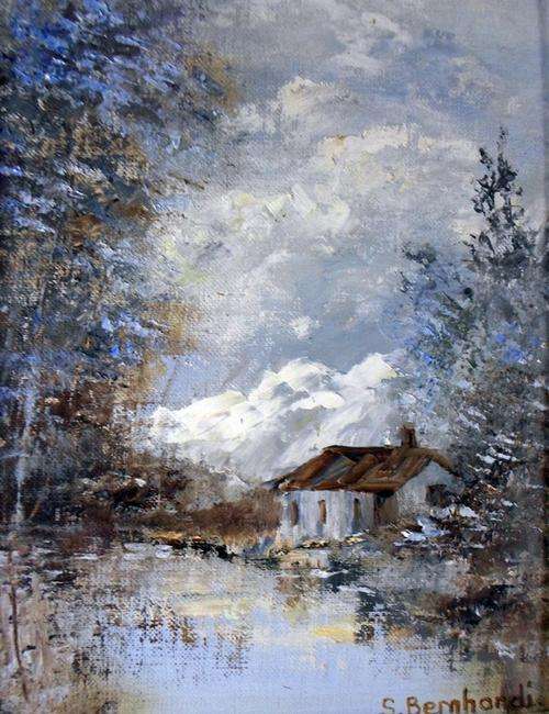 S Bernhardi - River and house - A stunning painting!! Giveaway price, bid now!!