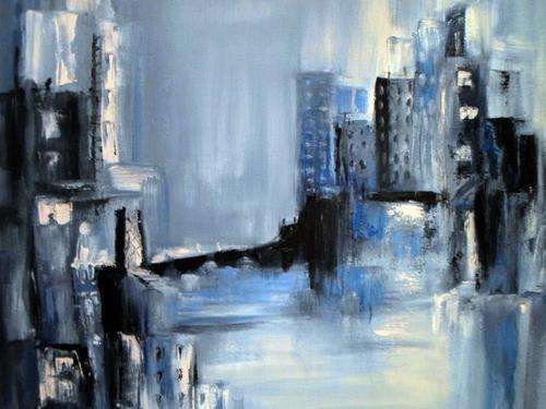 Mary Papas - City Abstract Blue - A magnificent piece!! Bid now!!