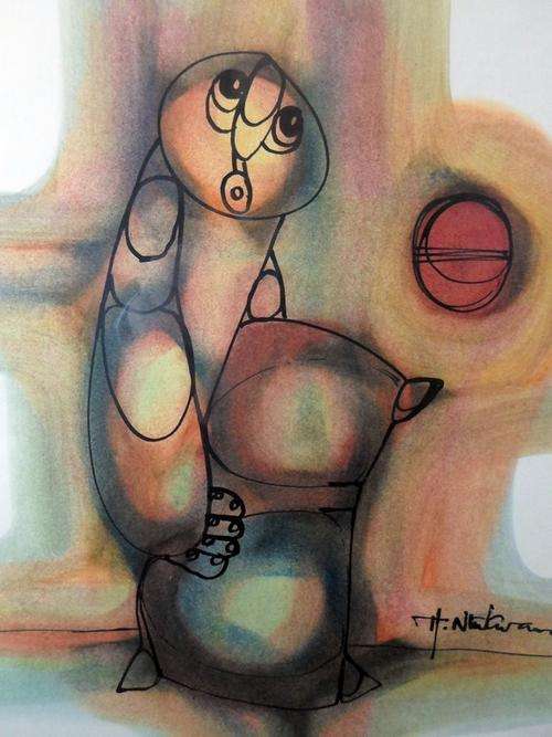 Hargreaves Ntukwana - Abstract man with mielie bag - Invest now!! A true beauty, bid now!!