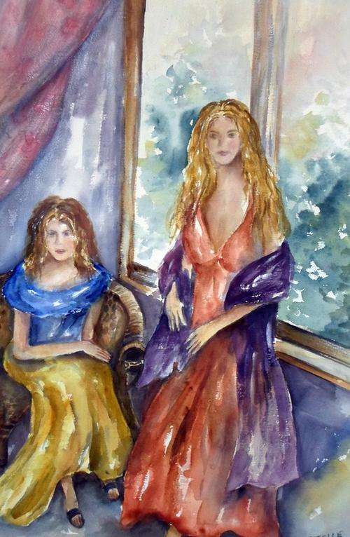 Estelle Botha - Two ladies - A magnificent painting!! Bid now!