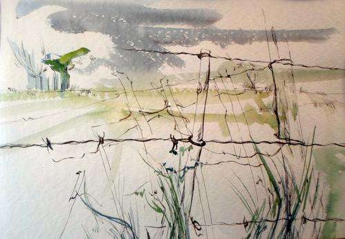 Zuanda Badenhorst - Fields viewed through a fence - A beautiful piece!! Bid now!!