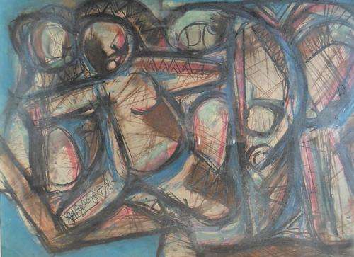 JH Baloyi - Abstract figures blue - A large stunning painting from this popular artist! Bid now!