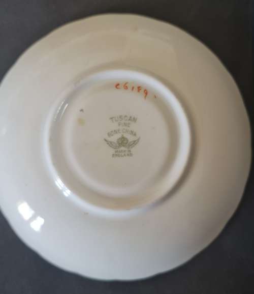 WOW! Rare pattern vintage Tuscan bone china trio. Stamped