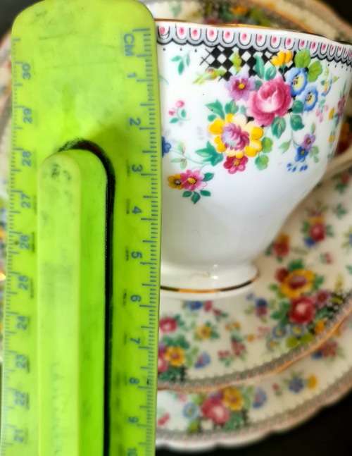 WOW! Rare pattern vintage Tuscan bone china trio. Stamped