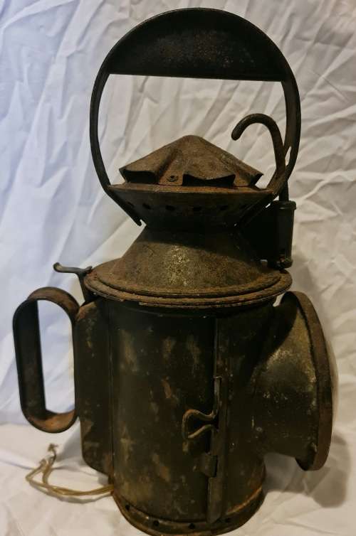 19th century Railway station guards lantern . Converted to electric lamp