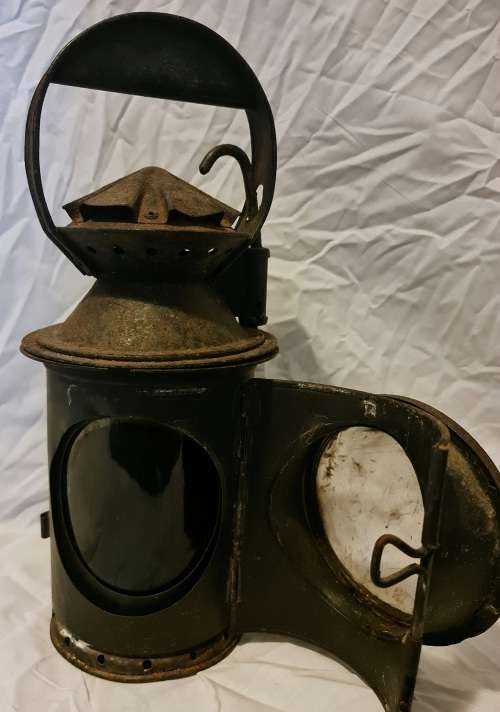 19th century Railway station guards lantern . Converted to electric lamp