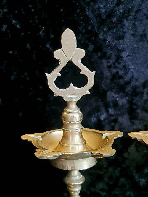 2x   Traditional Brass Kumbakonam Nachiarkoil Kuthuvilakku Diya (Golden Yellow