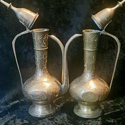 2 x Vintage Indian Brass Ewers