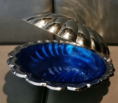 Seashell Dish, Silver Butter Dish, Silver Caviar Server with blue inset