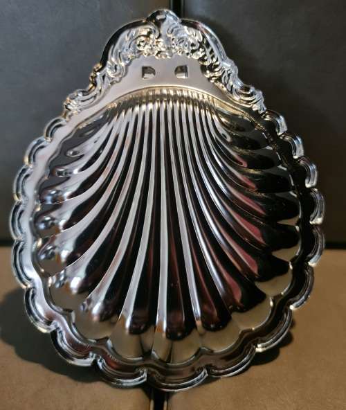 Seashell Dish, Silver Butter Dish, Silver Caviar Server with blue inset