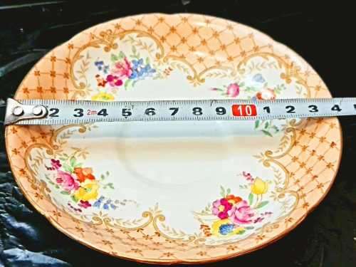 Vintage royal grafton Gold latice on peach, gold detailing tea cup, saucer, side plate trio rare