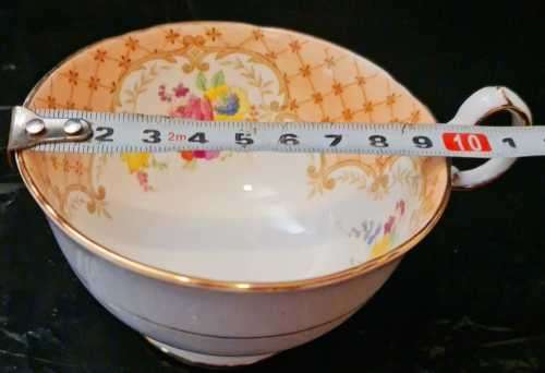 Vintage royal grafton Gold latice on peach, gold detailing tea cup, saucer, side plate trio rare