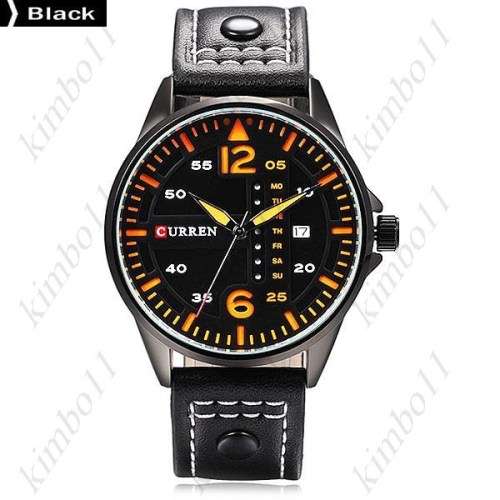 Curren 8224 Dual Calendar Day Date Display Men Quartz Genuine Leather Watch