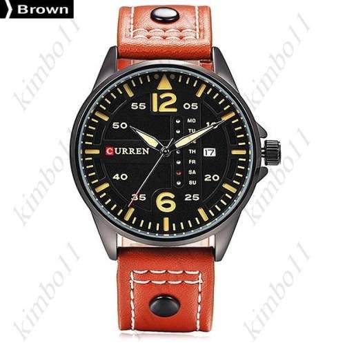 Curren 8224 Dual Calendar Day Date Display Men Quartz Genuine Leather Watch