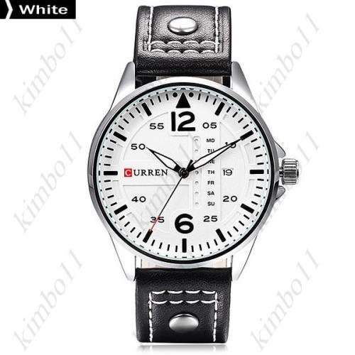 Curren 8224 Dual Calendar Day Date Display Men Quartz Genuine Leather Watch