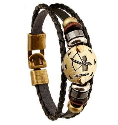 12 Zodiac Sings Bracelets Fashion Men Jewelry Leather  Vintage Punk Bracelets