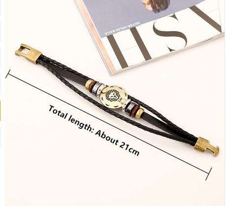 12 Zodiac Sings Bracelets Fashion Men Jewelry Leather  Vintage Punk Bracelets