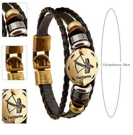 12 Zodiac Sings Bracelets Fashion Men Jewelry Leather  Vintage Punk Bracelets