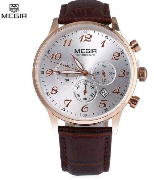 Megir Business Men Watch Top Luxury Quartz Watch  Genuine Leather Waterproof