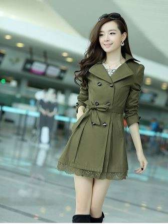 Women Trench Coat Fashion Lace Slim to Plus Size Double-Breasted Trench Coats