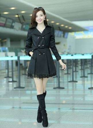 Women Trench Coat Fashion Lace Slim to Plus Size Double-Breasted Trench Coats