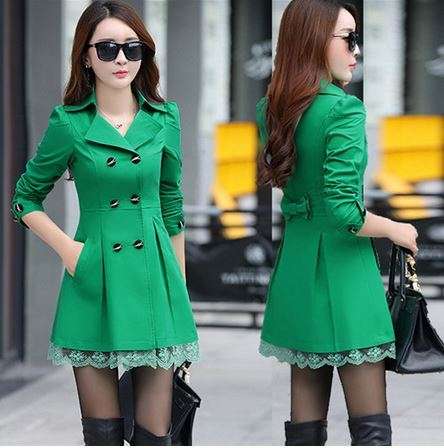 Women Trench Coat Fashion Lace Slim to Plus Size Double-Breasted Trench Coats