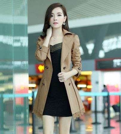 Women Trench Coat Fashion Lace Slim to Plus Size Double-Breasted Trench Coats