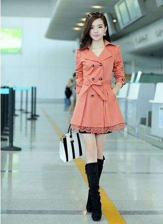 Women Trench Coat Fashion Lace Slim to Plus Size Double-Breasted Trench Coats