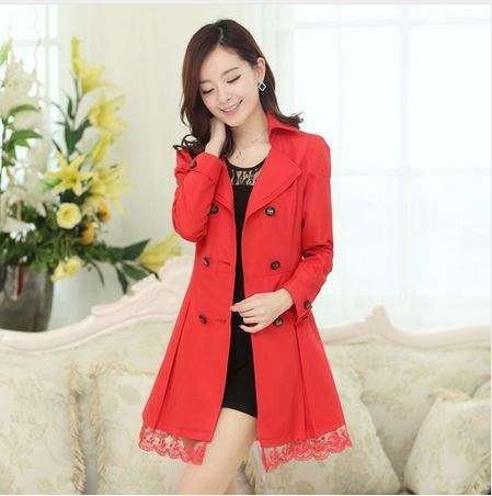 Women Trench Coat Fashion Lace Slim to Plus Size Double-Breasted Trench Coats