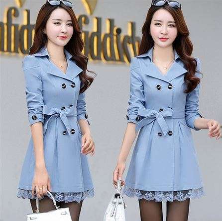 Women Trench Coat Fashion Lace Slim to Plus Size Double-Breasted Trench Coats