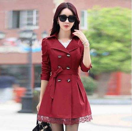 Women Trench Coat Fashion Lace Slim to Plus Size Double-Breasted Trench Coats