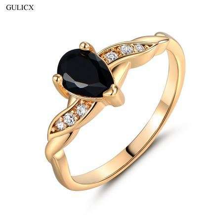 Teardrop Gold Ring for Women Black Gemstone Engagement Ring