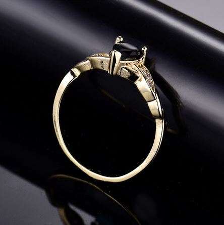 Teardrop Gold Ring for Women Black Gemstone Engagement Ring