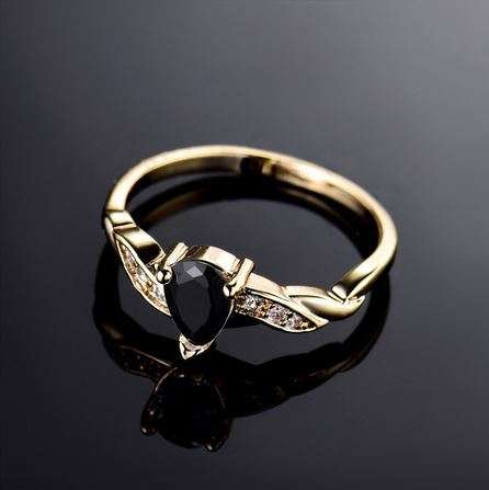 Teardrop Gold Ring for Women Black Gemstone Engagement Ring