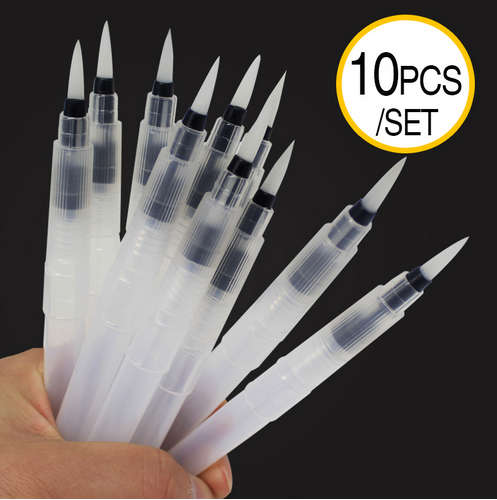 10Pcs Round Large Capacity Barrel Water Paint Brush For Calligraphy (3 Sizes)