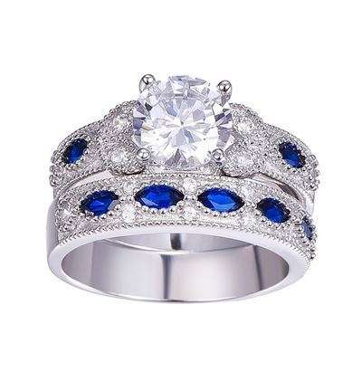 BONLAVIE 1 Pair Blue Sapphire Silver Couple Wedding Rings