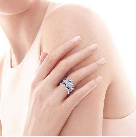 BONLAVIE 1 Pair Blue Sapphire Silver Couple Wedding Rings