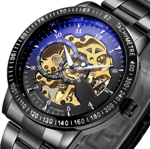 Stainless Steel Skeleton Mechanical Watch (4 Colours)