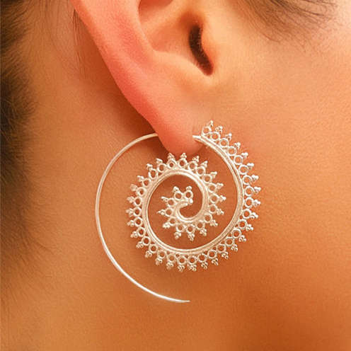 1 Pair Spiral Charms Indian Ethnic Tribal Hoop Earrings (3 Colours to Choose From)